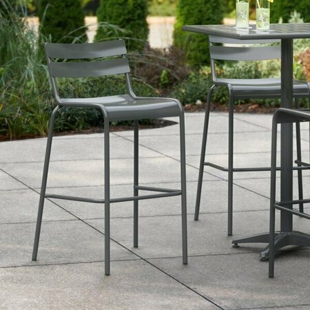 LANCASTER TABLE & SEATING Matte Gray Powder Coated Aluminum Outdoor Barstool 427BALUSDGY